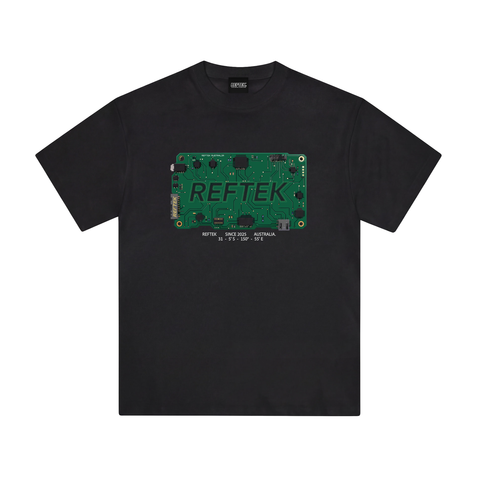 Black Reftek Circuit Tee with circuit board graphic