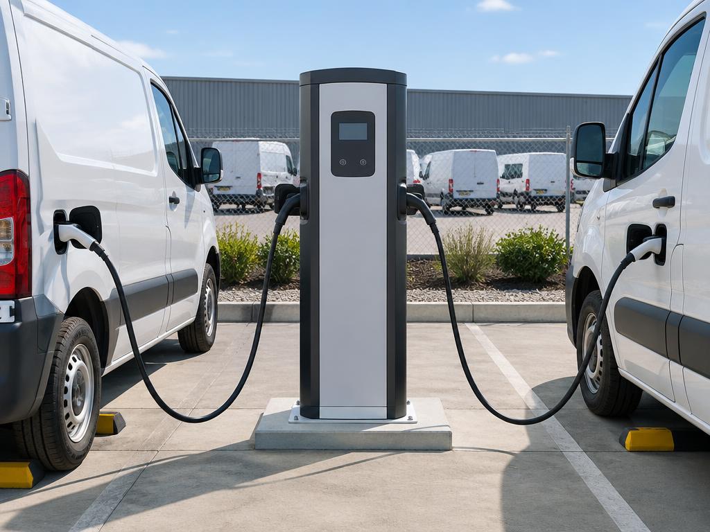 Illustrative commercial fleet charging site with two electric vans